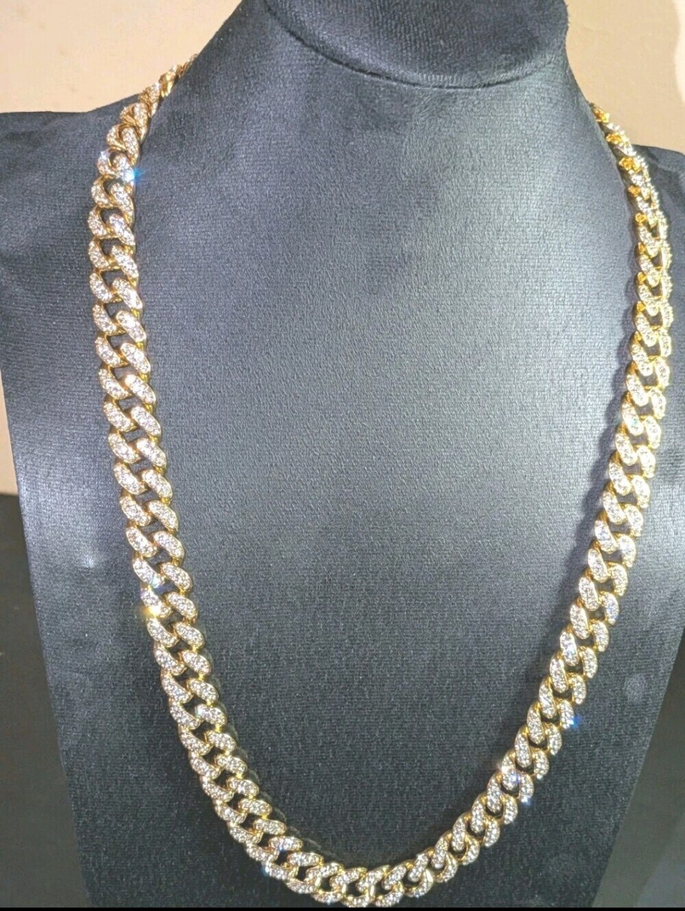 Men's Hip Hop 12mm Golden Cuban Link Chain Necklace with cubic zirconia Stones